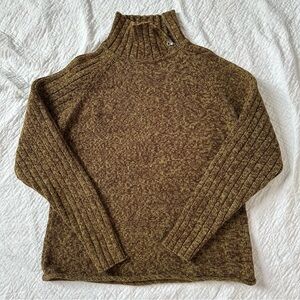 Mock neck brown green knit sweater 100% cotton ribbed knit gorpcore granola